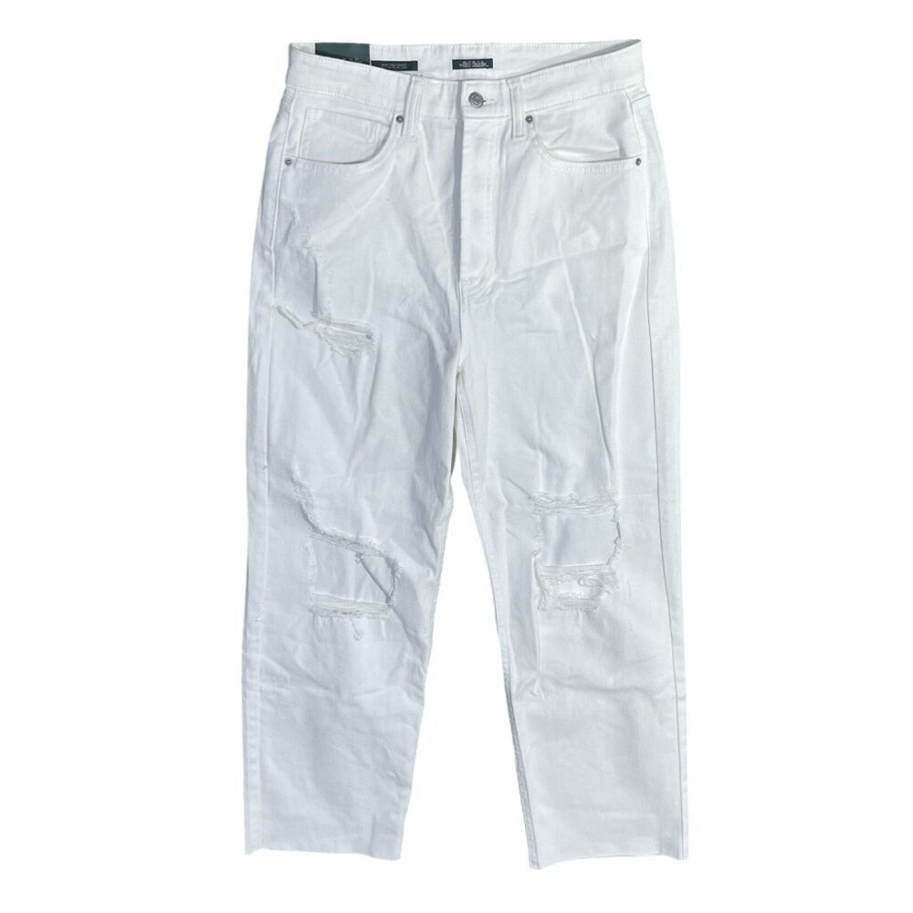 New Wild Fable White Jeans Highest Waist Straight Size 10 Distressed